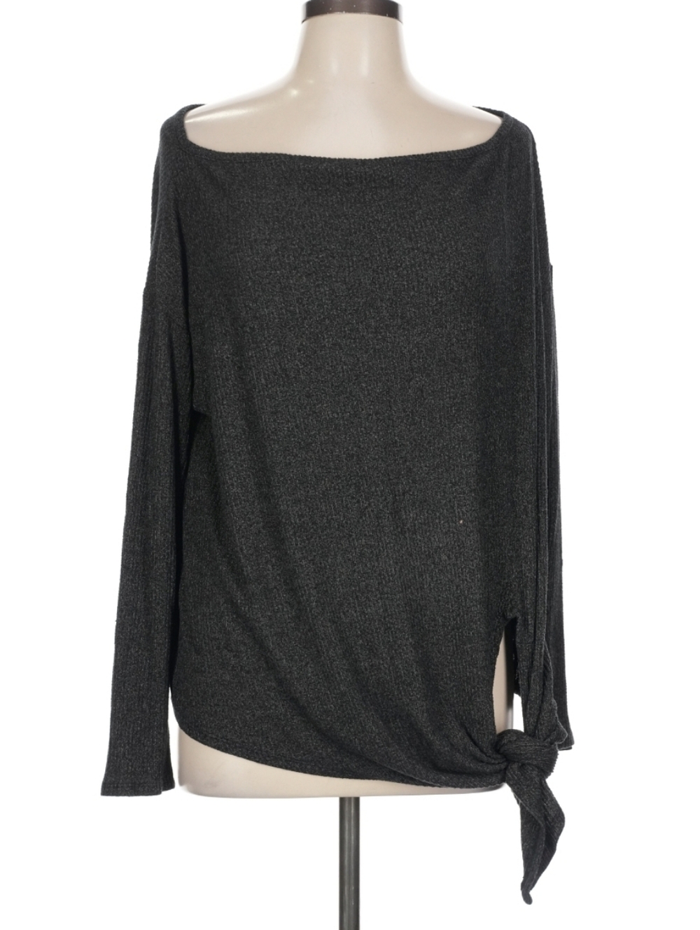 Harlowe & Graham Gray Knit Tie-Front Top